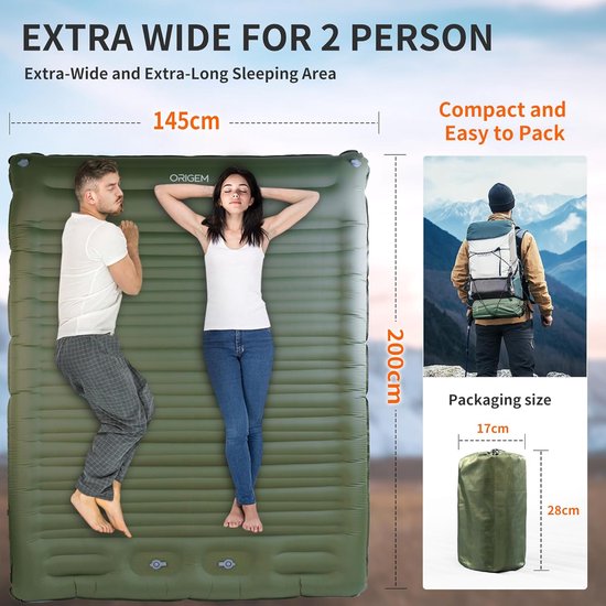 Camping Slaapmat 2-Persoons - 14 cm Dik - Ingebouwde Voetpomp - Waterdicht - 200 x 145 cm van Camping — afbeelding 5