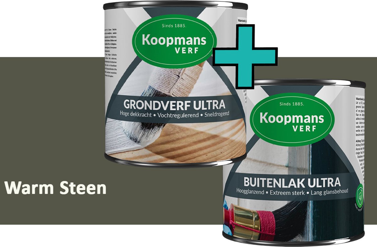 Koopmans Grondverf Ultra en Buitenlak Ultra - Grondverf Lakverf set - Buiten - Warm Steen – 2x – 375 ml