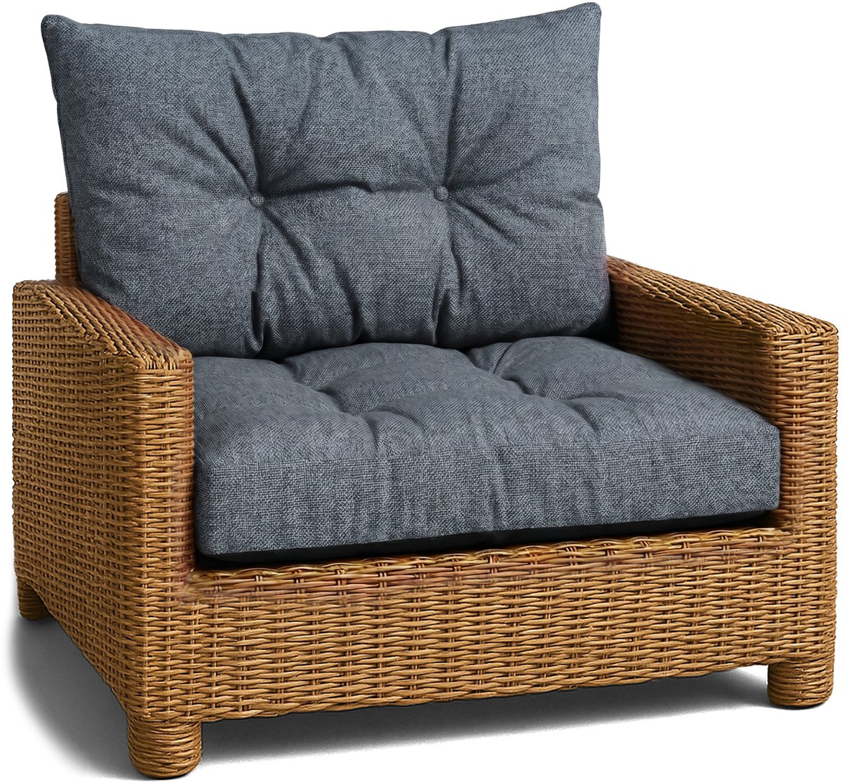 Kussen Lounge Tuinmeubelen - Zitkussen 70x70 cm Rug Rattan Ideaal voor balkon terras loungeset buiten comfort vulling dik duurzaam Jeanskleur Eco-linnen