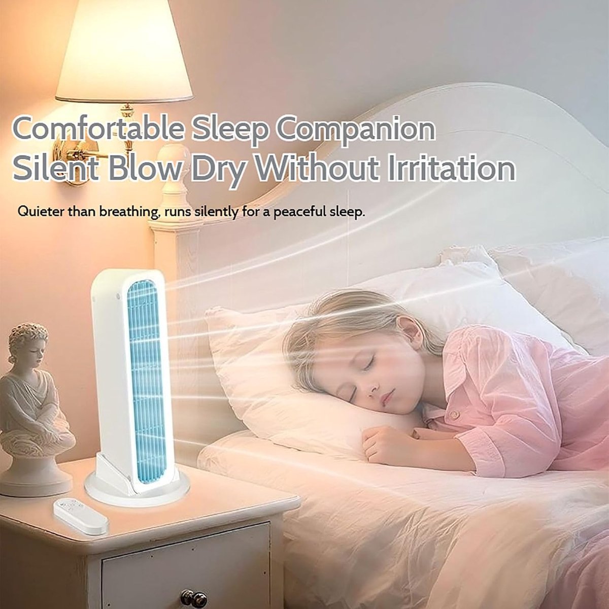 Bladloze Torenventilator - USB Torenventilator - 4000mAh - 3 snelheden - Stille Staande Ventilator - met losse voet en afstandsbediening - voor bureau, slaapkamer en camping - wit – foto 4