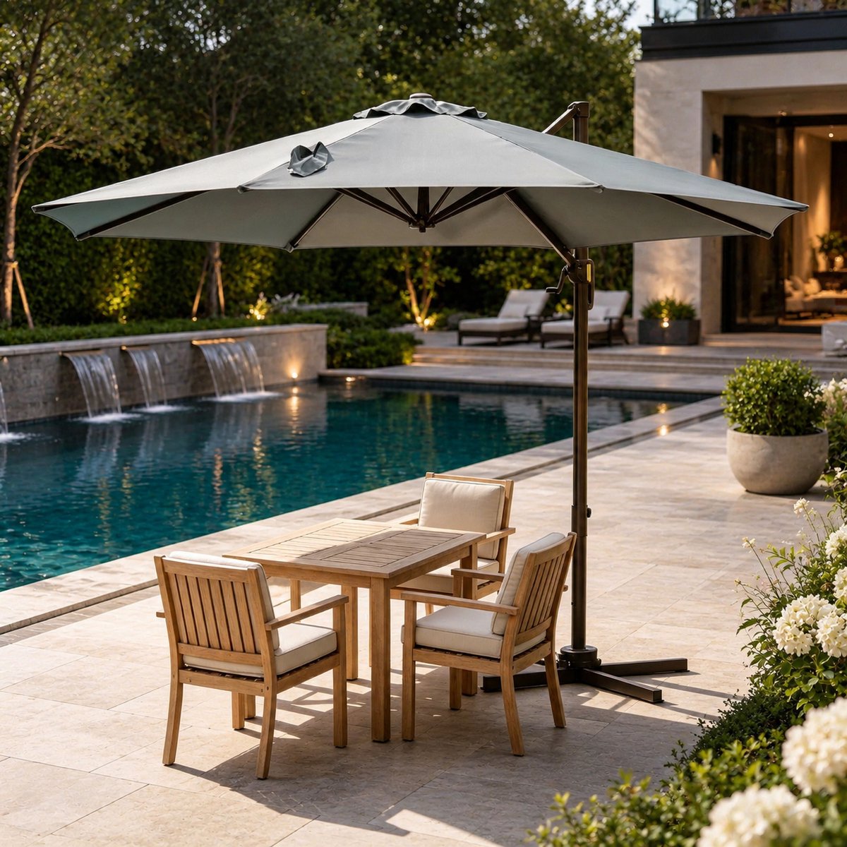 Parasol - Strandparasol - Zweefparasol - Tuinparasol - Parasol strand - Rond - Balkon parasol - UV-bescherming - Waterdicht - 360°draaibaar - Ø 295cm - Grijs