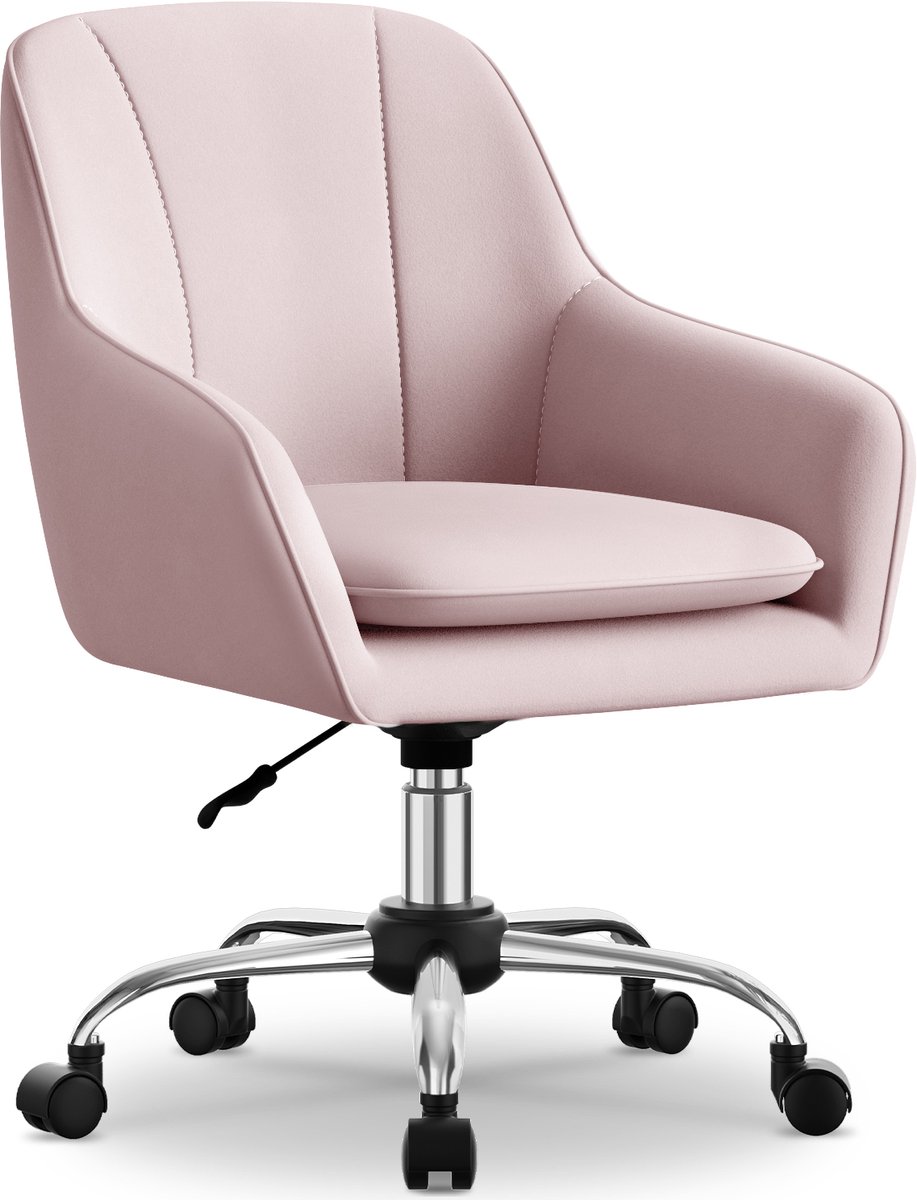 Hiaonyx Bureaustoel-Ergonomische bureaustoel-bureaustoelen voor volwassenen-Dubbel gelaagd zitkussen-360 graden draaibaar-Metalen onderstel-Roze