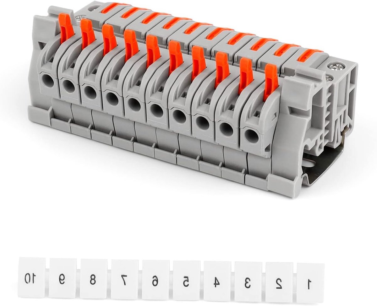 Set van 10 Rijklemmen voor Elektrische Installatie, Geschikt voor DIN Rail, Verbindingselementen en Hat Rail, 0.08-4 mm²