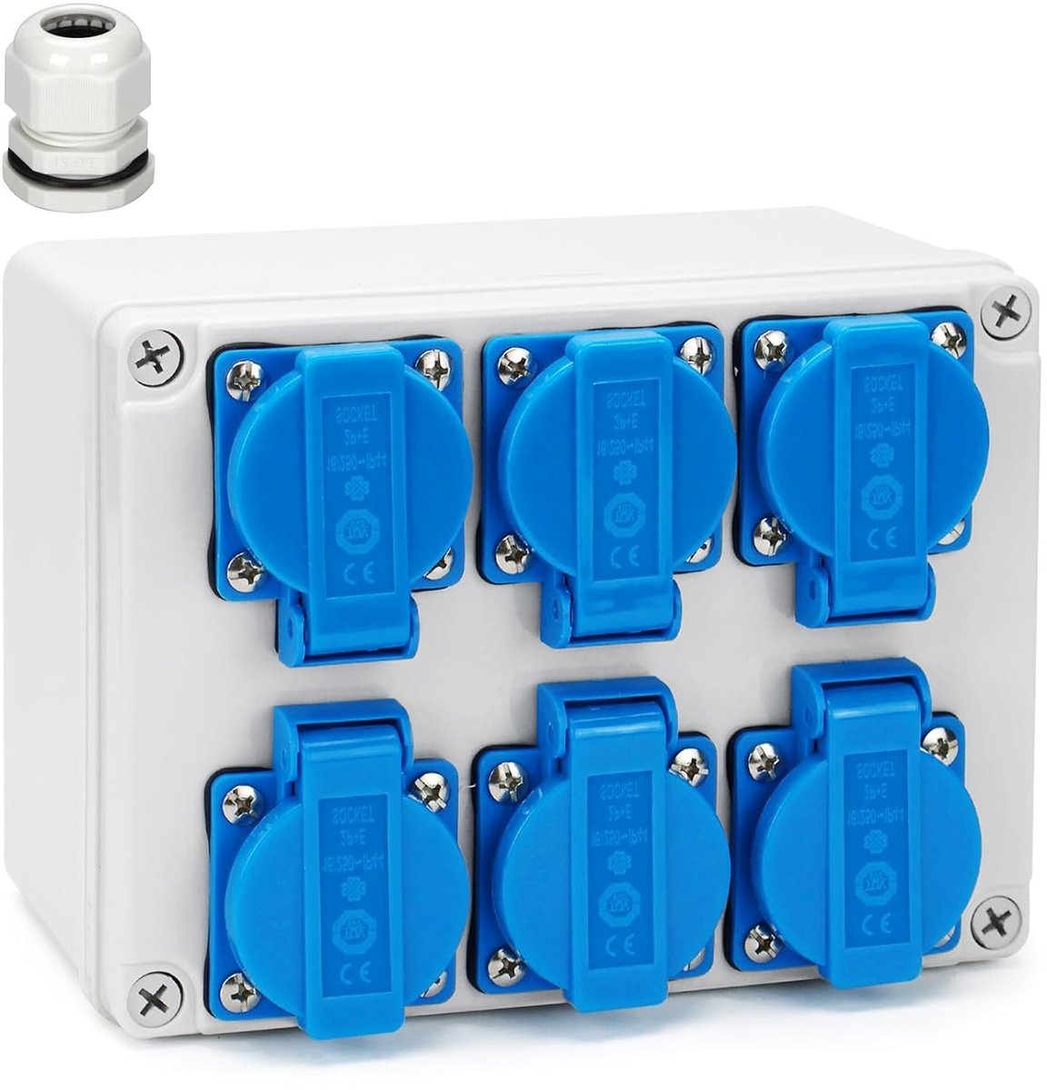 Huidige verdeler voor buitengebruik, wandafscheiding, 16 A, 6 x 230 V, IP65, waterdichte elektrische distributiekast, wandcontactdoos voor buitenmontage