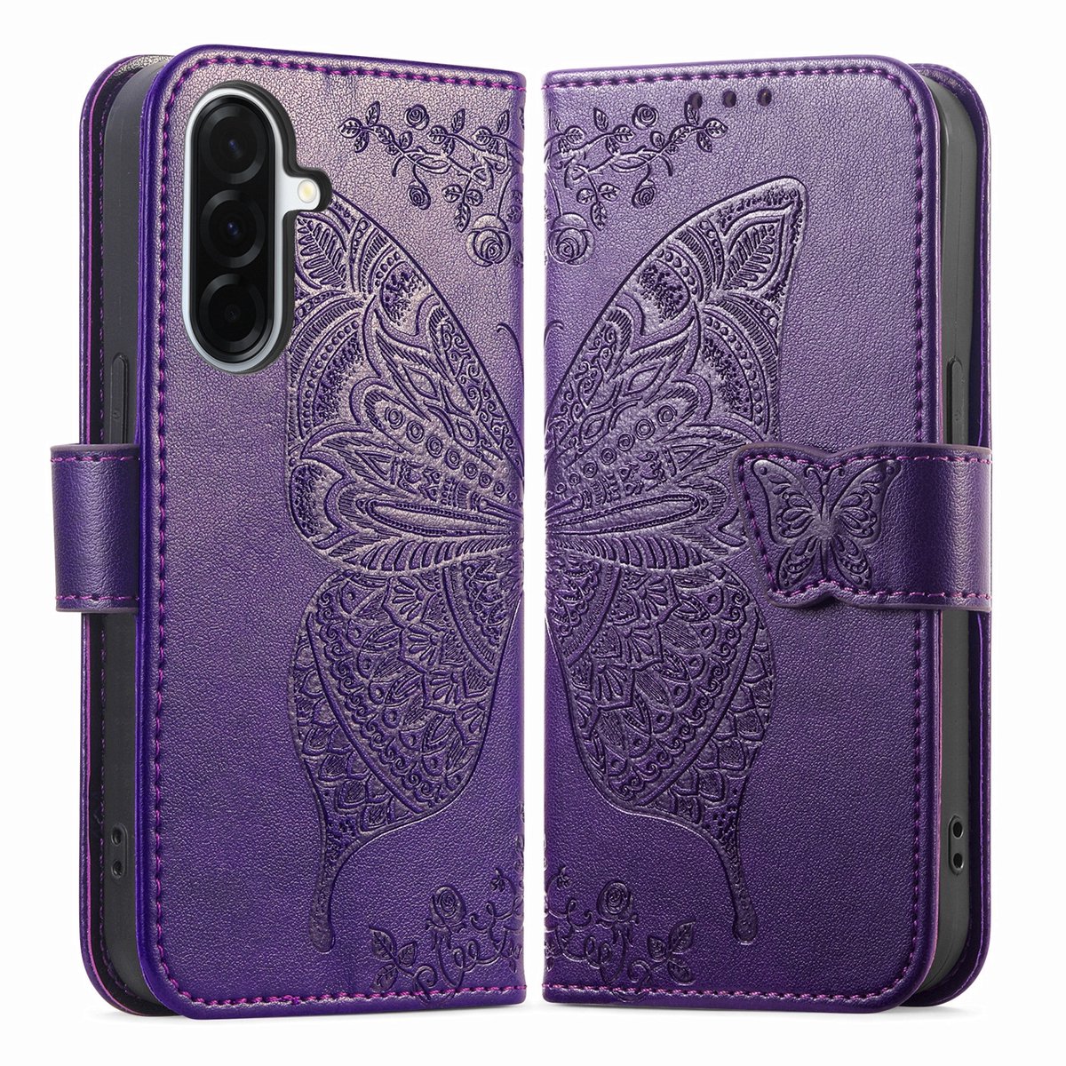 Coverup Hoesje - Geschikt voor Samsung Galaxy A27 Hoesje - Coverup Vlinder Book Case - Donkerpaars