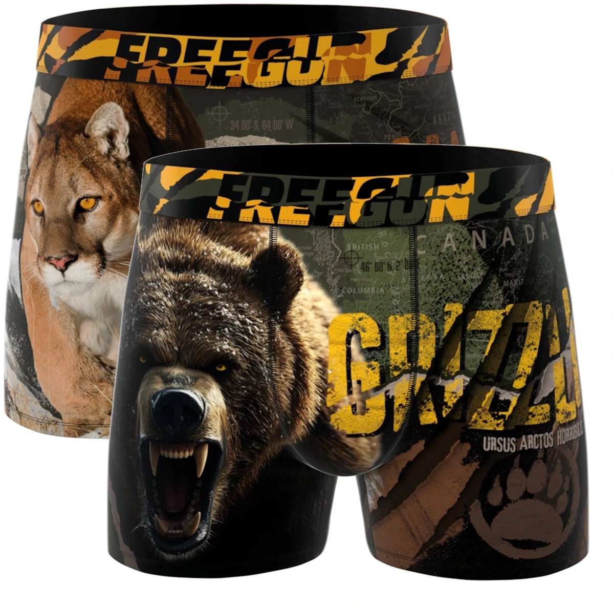 Freegun heren boxershorts - microvezel - 2-pack - maat M - Grizzly / puma