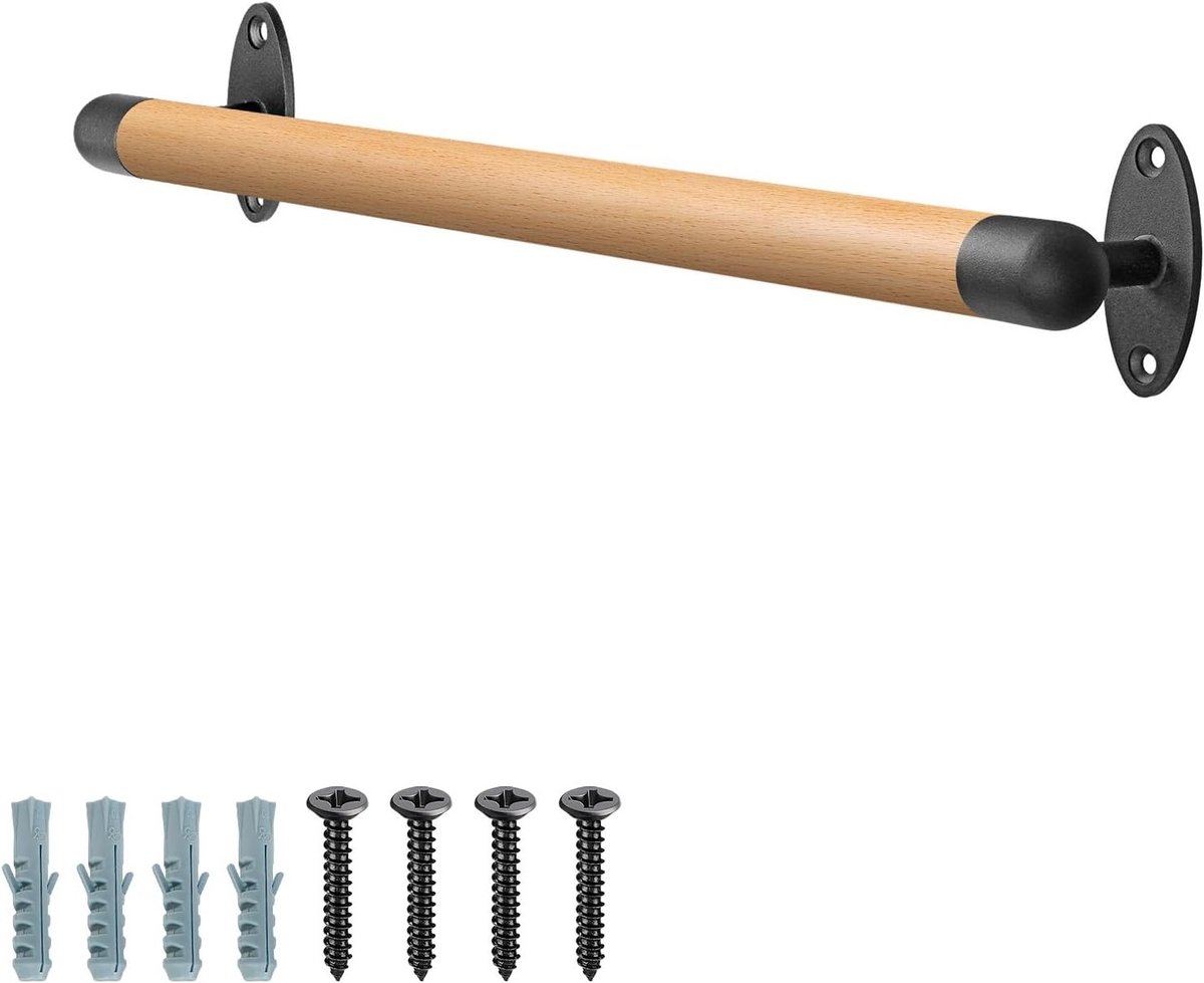 26 Inch Houten Trapleuning voor Binnen, Wandgemonteerde Stevige Metalen Beugels, Veiligheid voor Ouderen
