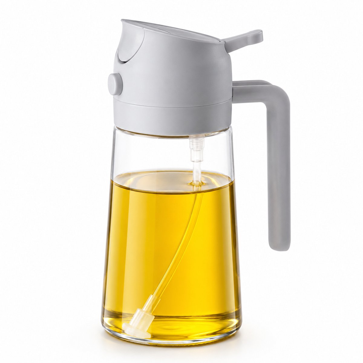 Arvion Oliedispenser & Oliefles 2-in-1 – 470 ml BPA-vrij, sprayen of gieten voor keuken, barbecue en salades – Asgrijs