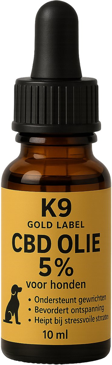 K9 gold label - CBD olie 5% 10ml - Ondersteunt Gewrichten - Bevordert Ontspanning - Verhoogt Weerstand.