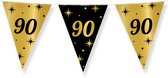90 jaar Leeftijd verjaardag feest vlaggetjes - zwart/goud - 10 meter - kunststof