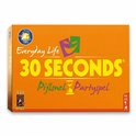 Oranje speldoos van 30 Seconds met gele letters en paarse en groene maskers.