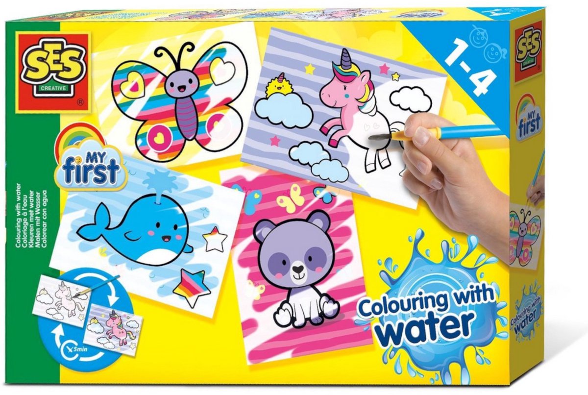 SES Creative - My First - Kleuren met water - Fantasie dieren – Verven - zonder geknoei - inclusief 4 kleurplaten en kwast - steeds opnieuw te gebruiken – 1 tot 4 jaar — afbeelding 7