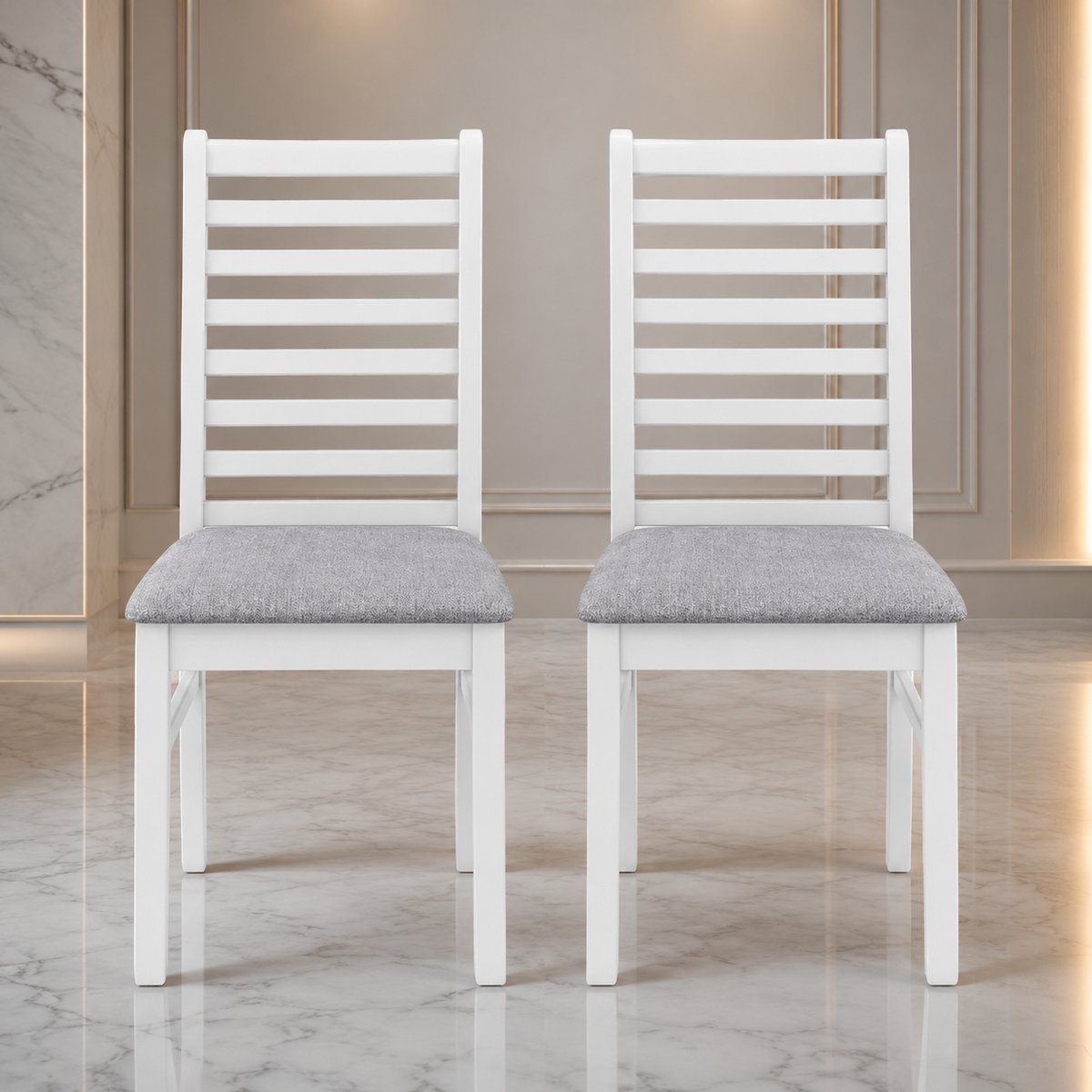 Scandinavische Eetkamerstoelen Set van 2 – Wit Houten Keukenstoelen met Gewatteerde Zitting & Hoge Rugleuning – 180 kg Draagkracht – NoviHomeStore