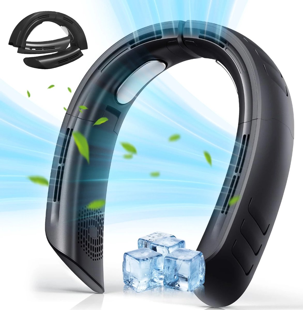 Archi Bladloze Nekventilator – Handsfree Ventilator – 360° Koeling – Opvouwbaar – Instelbare Snelheden – USB Oplaadbaar - Zwart