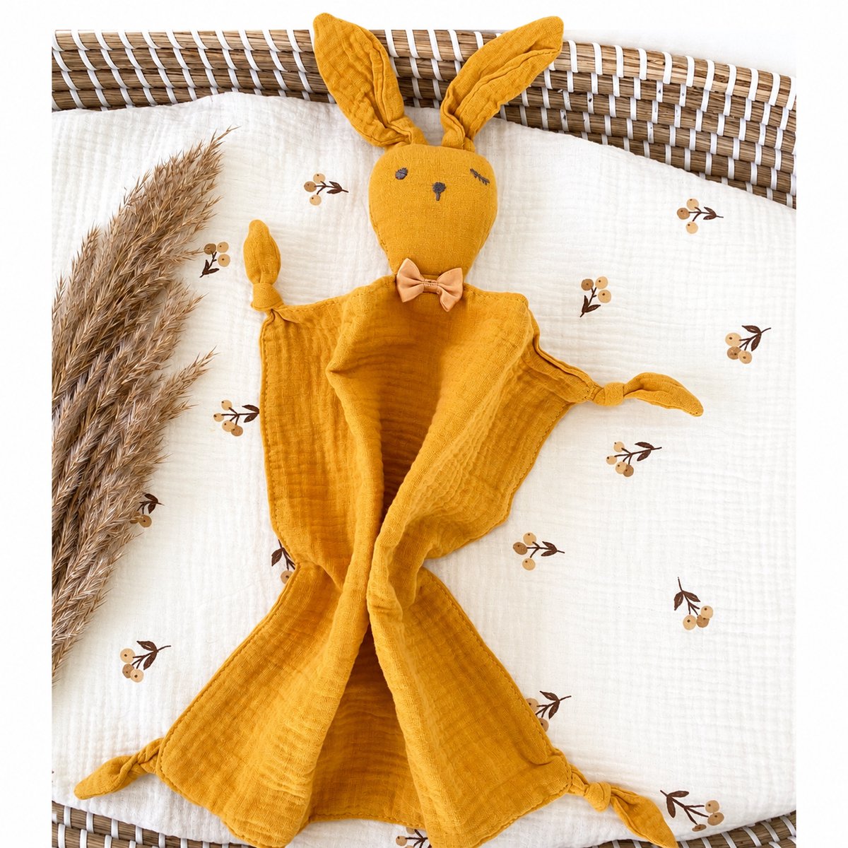Luxe Speenkoorden - Knuffeldoekje hydrofiel - konijn - camel- strik - mousseline