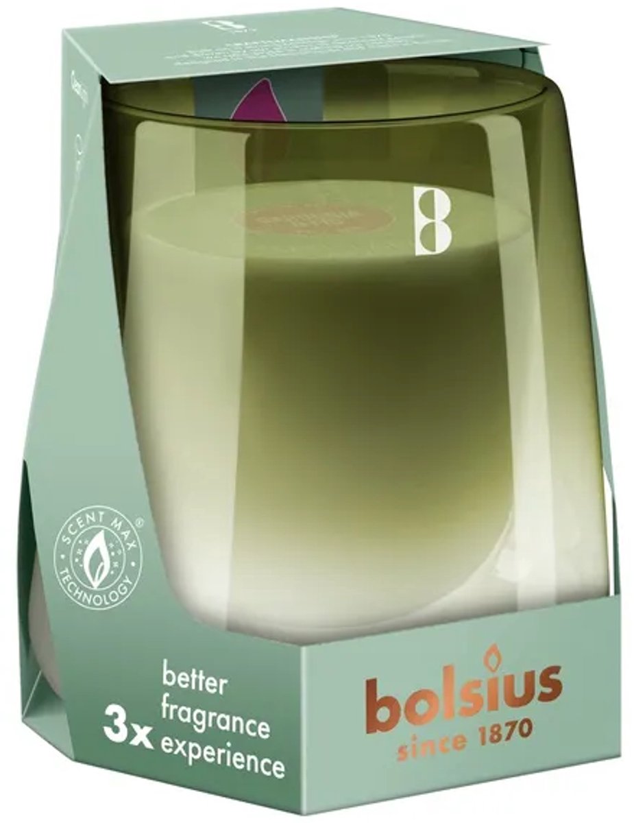 Bolsius CleanLight Starterkit Gardenia & Fig – Navulbare Geurkaars met Handgeblazen Glazen Houder – 4 Stuks Groen