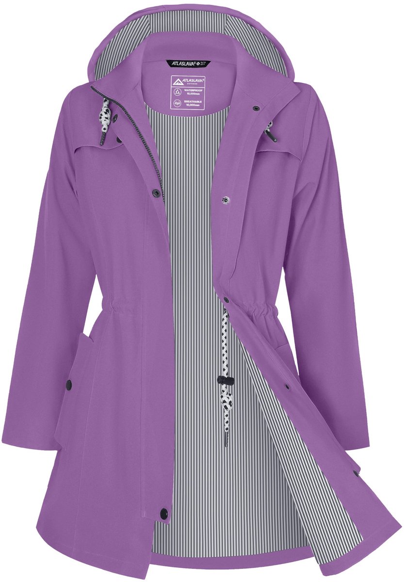 OLOEY Lange regenjas dames | waterdichte, ademende jas met capuchon en comfortabele pasvorm - Maat S
