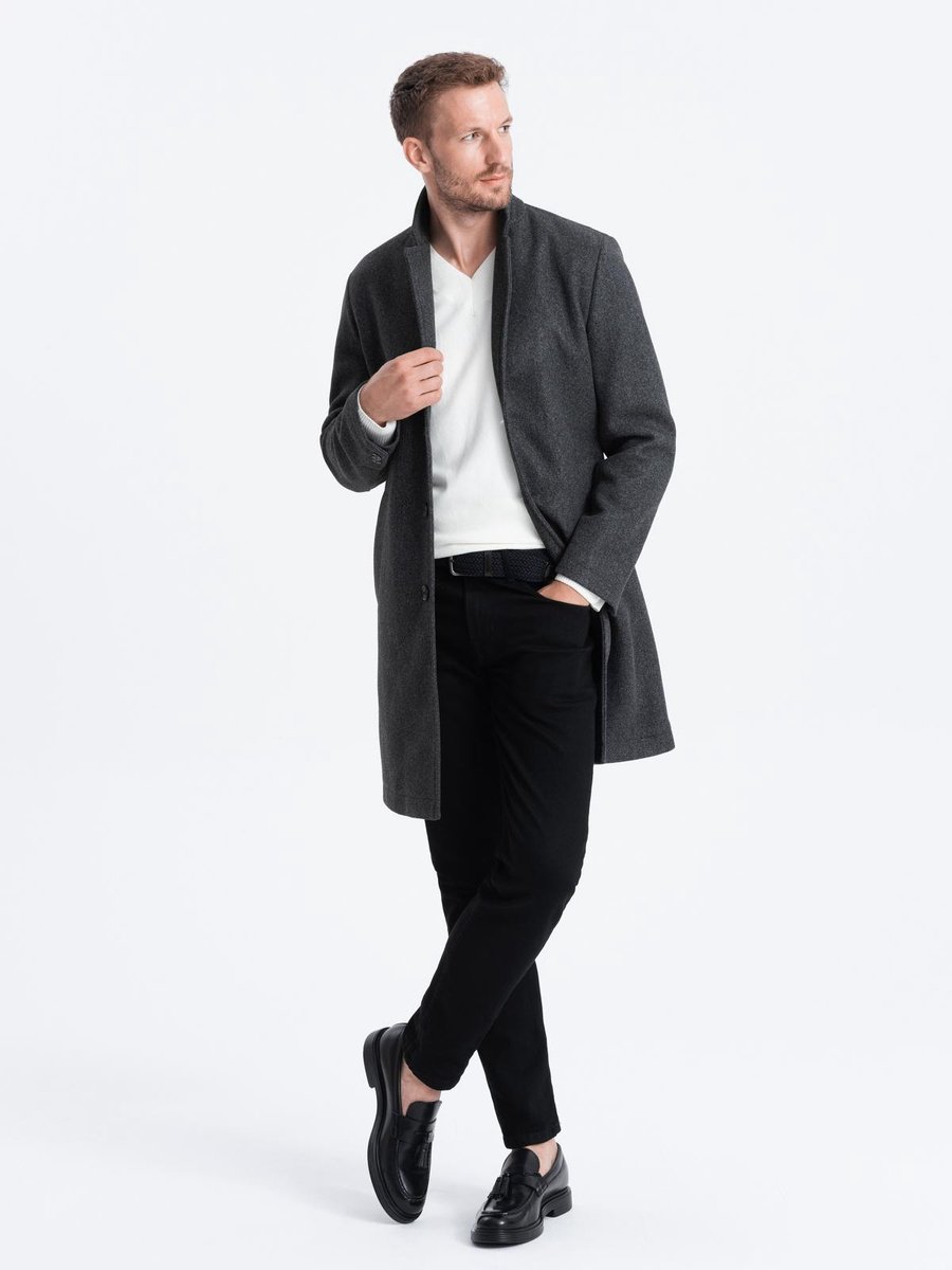 OMBRE Jas - polyester - lange mouw - knopen Donkergrijs gemêleerd XL