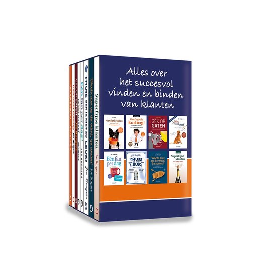 Boekenset: Alles over het succesvol vinden en binden van klanten. Bevat boeken met titels als 'Hondenbrokken' en 'Gek op Snuif'.