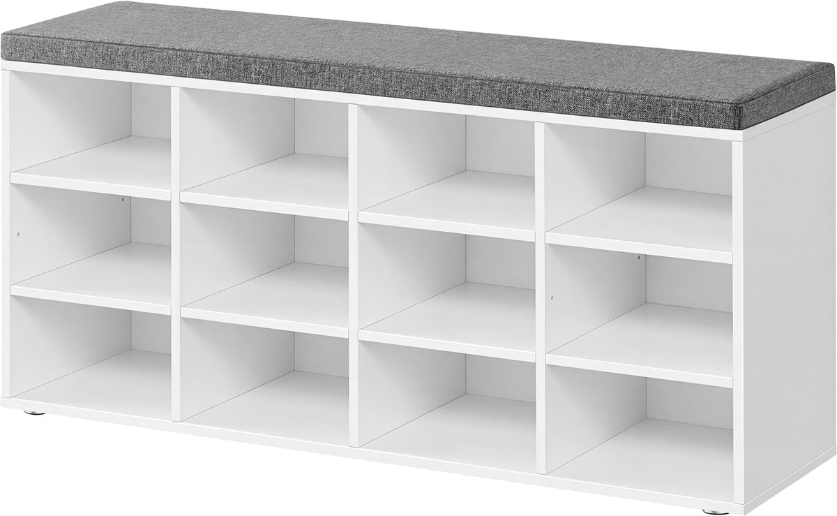 VASAGLE - Schoenenrek - Schoenenbank met Zitvlak - 12 Vakken - Verstelbare Planken - Met Opbergruimte