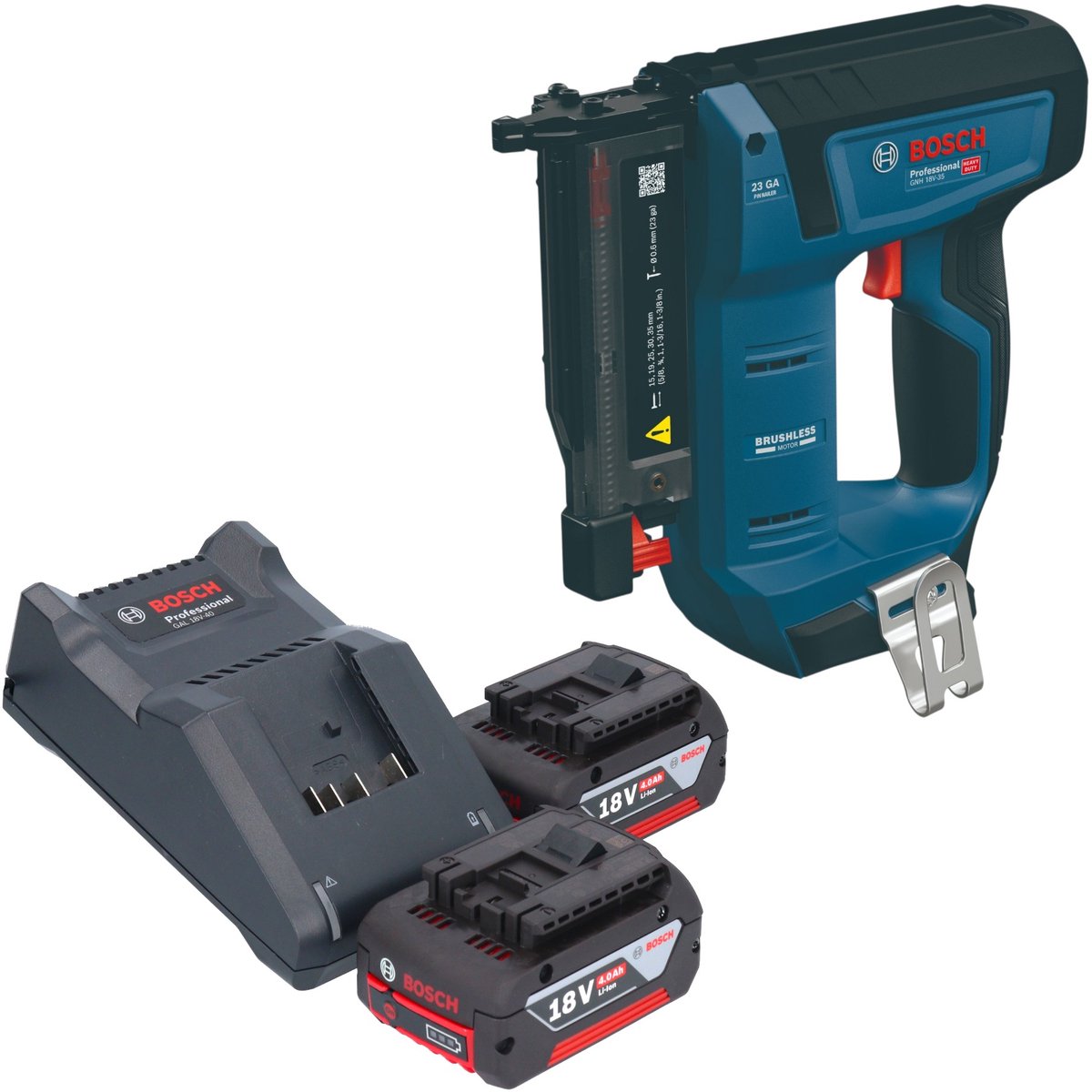Bosch GNH 18V-35 accu-houtspijkermachine 18 V 0,6 x 15 - 35 mm borstelloos + 2x accu 4,0 Ah + oplader