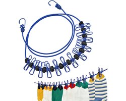 Waslijn - 1,8M - Uitschuifbare Waslijn - Inclusief Wasknijpers - Waslijndraad - Drooglijnen - Waslijn Camping - Reiswaslijn - Roldrooglijn - Wasdraad - Voor Reizen Vakantie Hotel Outdoor - Draagbaar - 1 stuk - Blauw