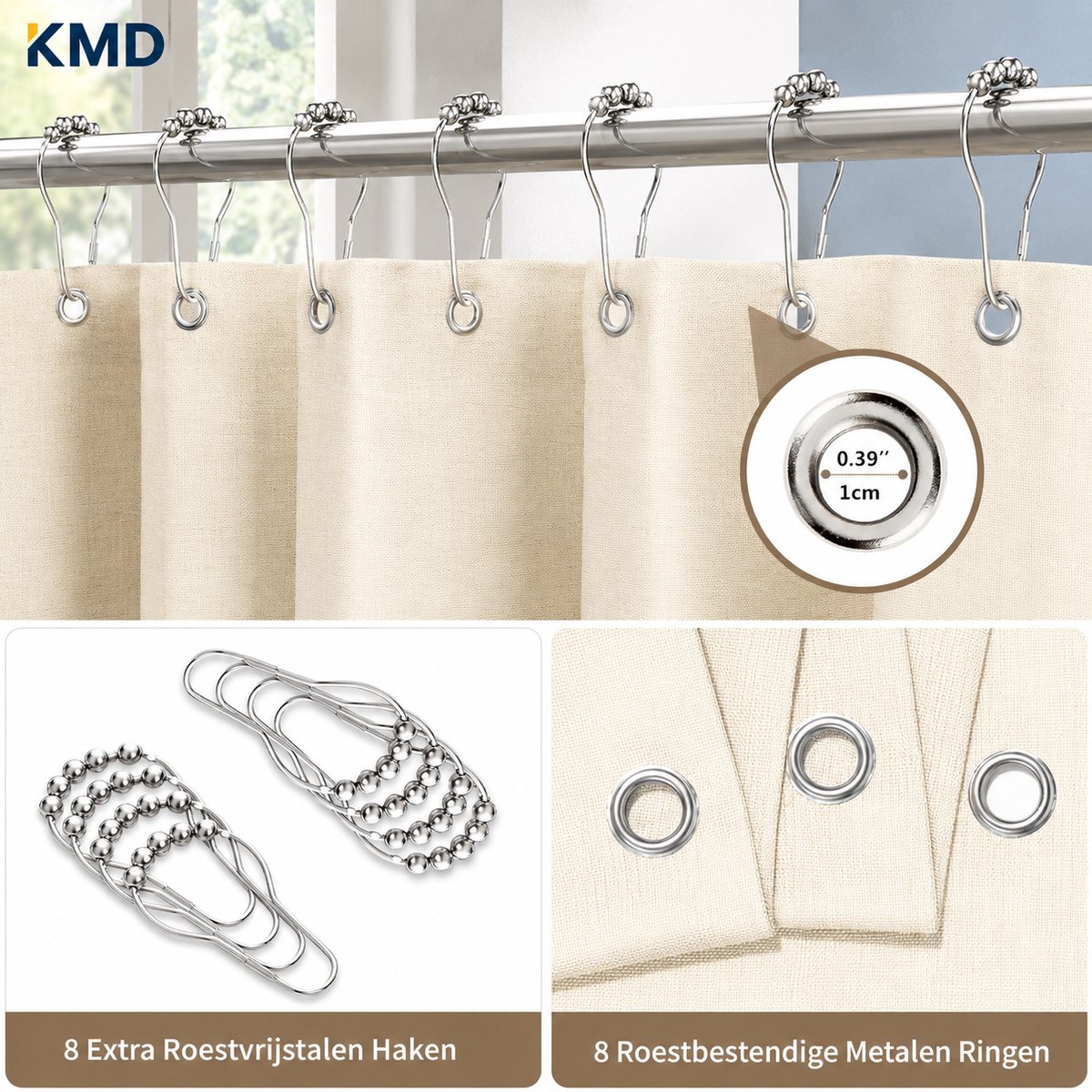 KMD Douchegordijn Linnen Textuur Waterdicht 122x182 cm Beige - Met Metalen Ringen - Anti-schimmel Textiel Badgordijn