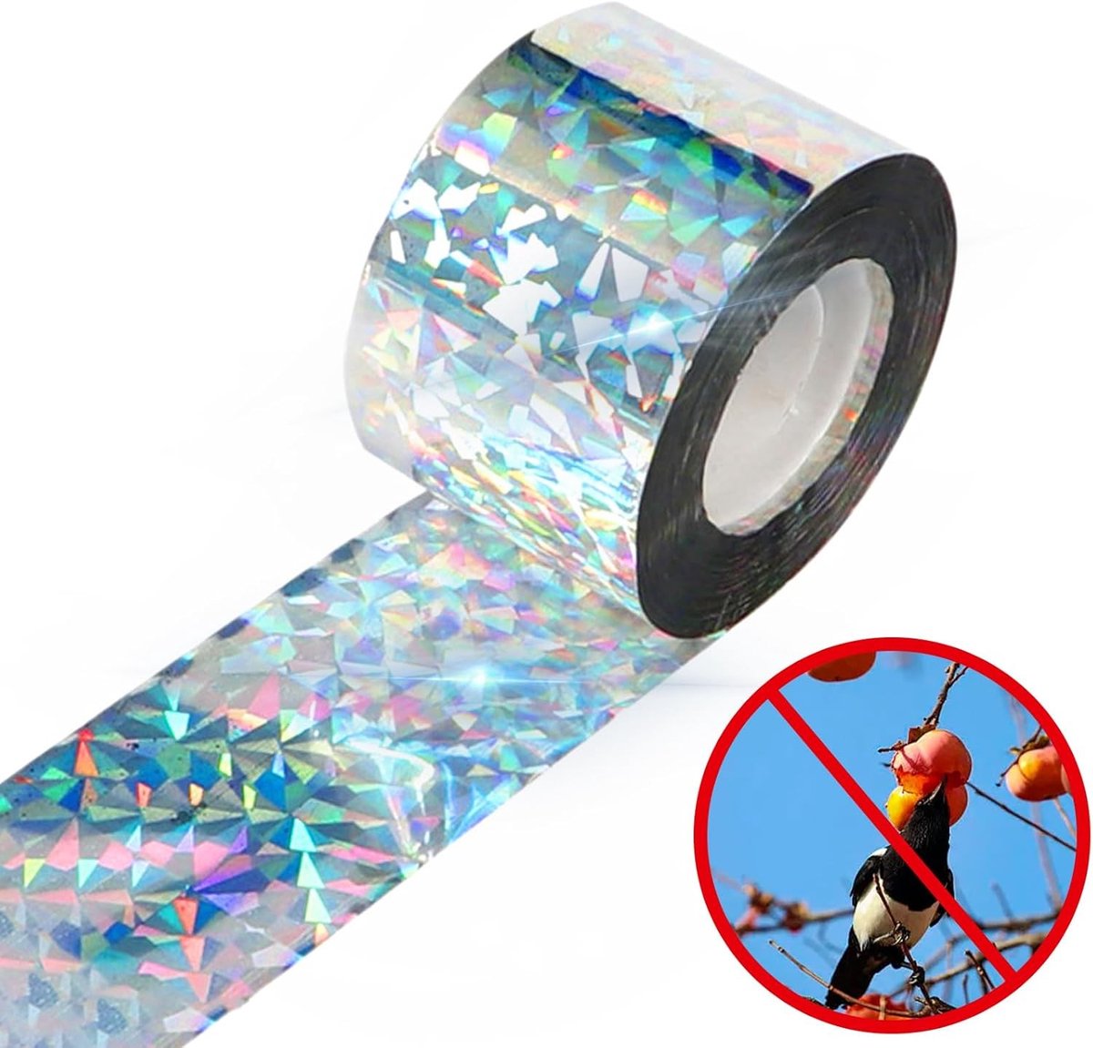 Effectieve 50 m x 4.8 cm Vogelwerende Tape - Dubbelzijdige Reflecterende Bescherming voor Huizen, Tuinen en Binnenplaatsen tegen Vogelschade