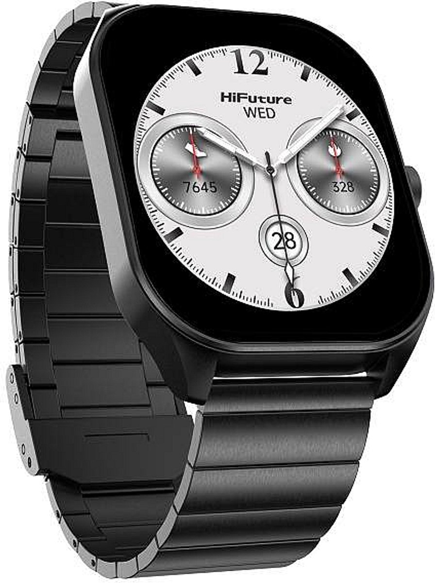 HiFuture Apex Roestvrijstalen Smartwatch heren, 2.04 Amoled Display, IP68 waterdicht, Tot 7 dagen batterijduur, hartslagmeter, Stappenteller, Compatibel met iOS en Android (Zwart)