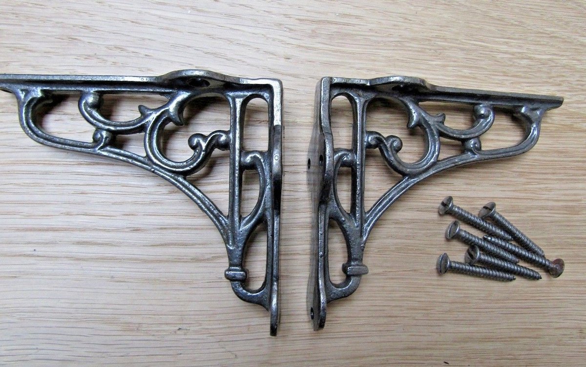 Pair of 4" Victorian Scroll Shelf Brackets Antique Iron Shelf Holder