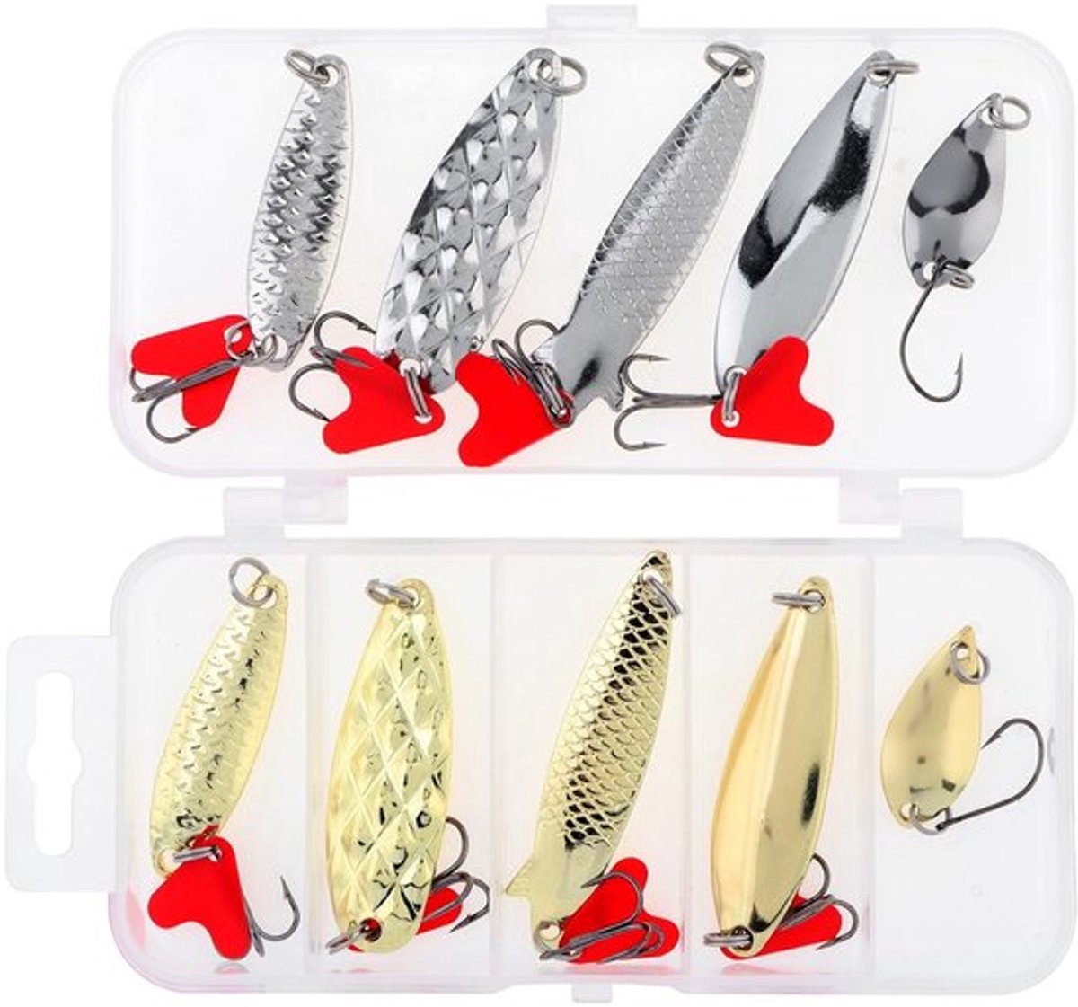 Vislepel 10 Stuks - Kunstaas Set - Metalen Spinnerbaits - Roestvrij Staal - Zoutwater/Zoetwater - Opbergdoos Inclusief