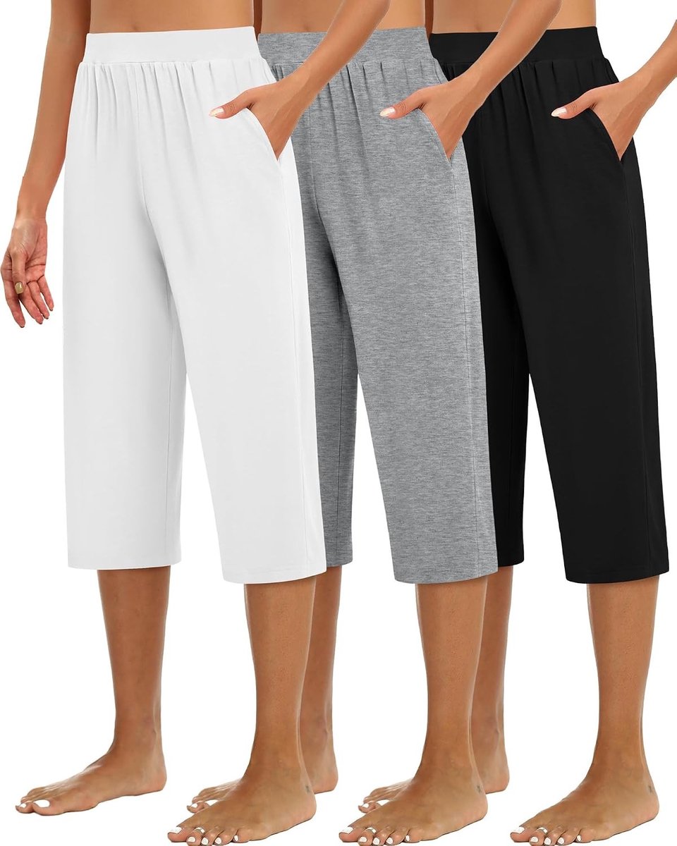 3-Delige Set Dames Capri Joggingbroeken met Wijde Pijpen, Comfortabele Lounge Broek en Zakken voor Vrije Tijd