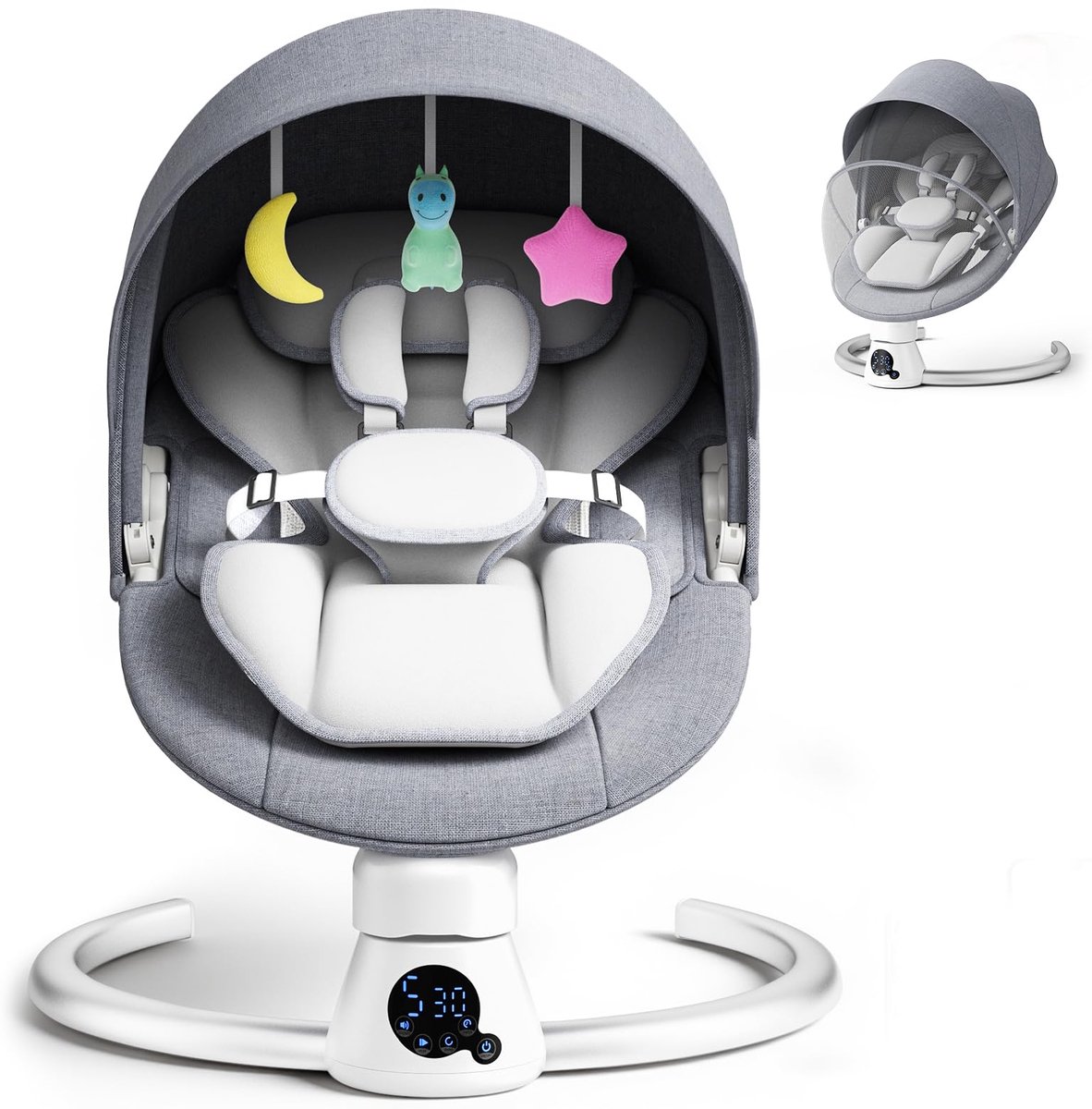 SnelShoppen - Elektrische Babyschommel met App en Afstandsbediening, Babywipstoel met 5 Schommelsnelheden, 3 Timerstanden, 11 Muziekstukken, 5-Punts V