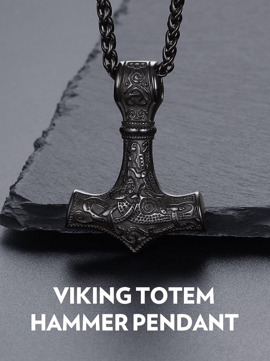 Herenketting van roestvrij staal met Viking-pendant in zilver, goud en zwart - Nordic talisman voor Vaderdag en Valentijnsdag