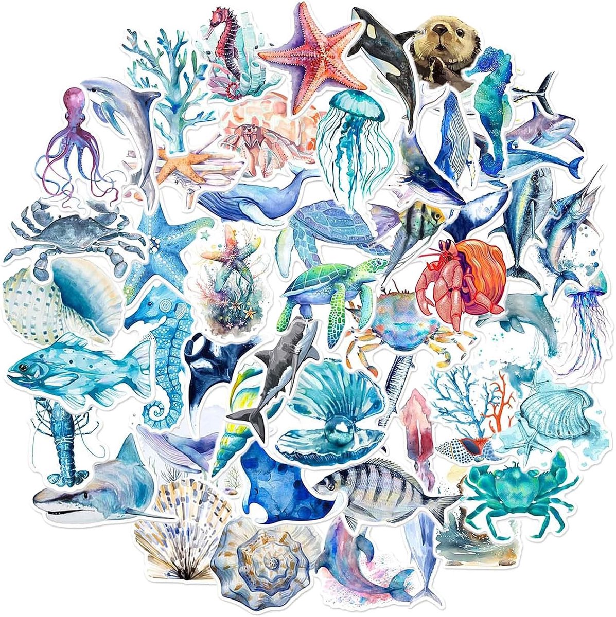 50 Stuks Waterdichte Dieren Stickers - Marine Leven Stickers voor Kinderen, Perfect voor Verjaardagsfeesten, Scrapbooks en Skateboards