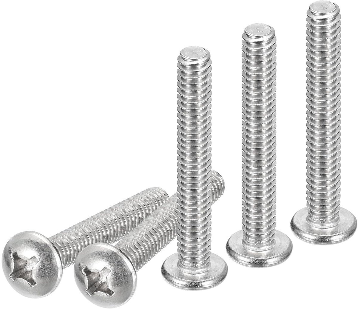 Metaalschroeven met cilindrische kop 1/4-20 x 1-3/4 inch, 10 stuks, roestvrij staal 304, vol draad, Phillips aandrijving, glanzende afwerking, geschikt voor constructie en bevestiging
