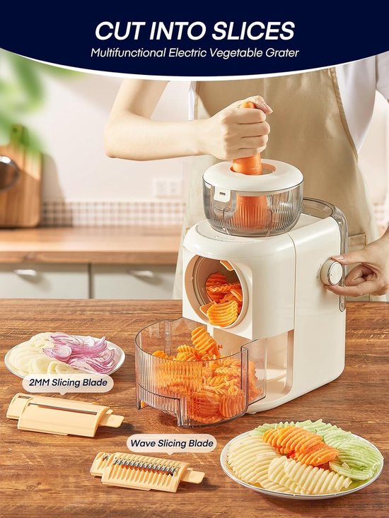 Elektrische Rasp - Keukenmachine Hakker - Maaltijden Bereiden - 6 Snelwissel Messen - 1.8L Container - Beige — afbeelding 2