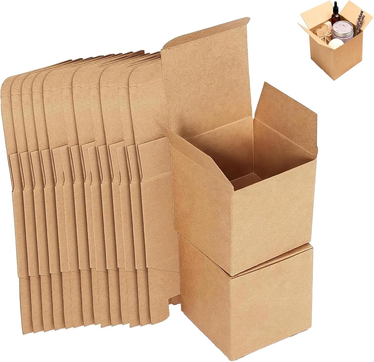 Set van 15 Bruine Kraft Papieren Cadeau Dozen, Vierkante Kartonnen Dozen met Deksel, Herbruikbaar en Perfect voor Verpakkingen en Cadeaus (10 x 10 x 10 cm)