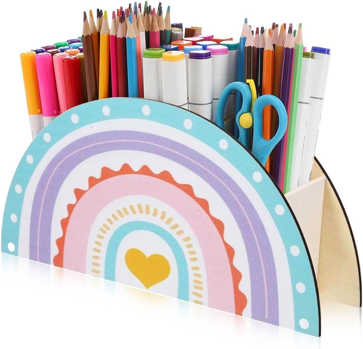 Multifunctionele pennenhouder van hout, regenboog pennenorganizer voor kantoor en school, bureau-organizer voor thuisgebruik