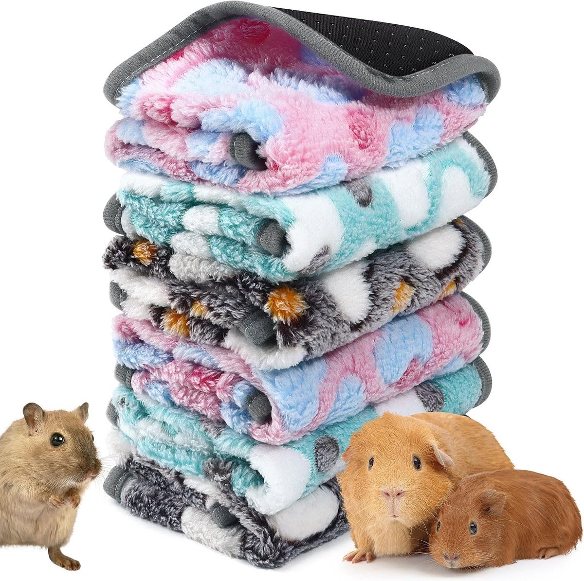 Set van 6 Waterdichte Fleece Dekens voor Cavia's en Kleine Dieren - Herbruikbare en Wasbare Bodembedekking voor Cavia Kooi, Zacht Slaapmatje voor Hamsters en Fretten (35x35cm)