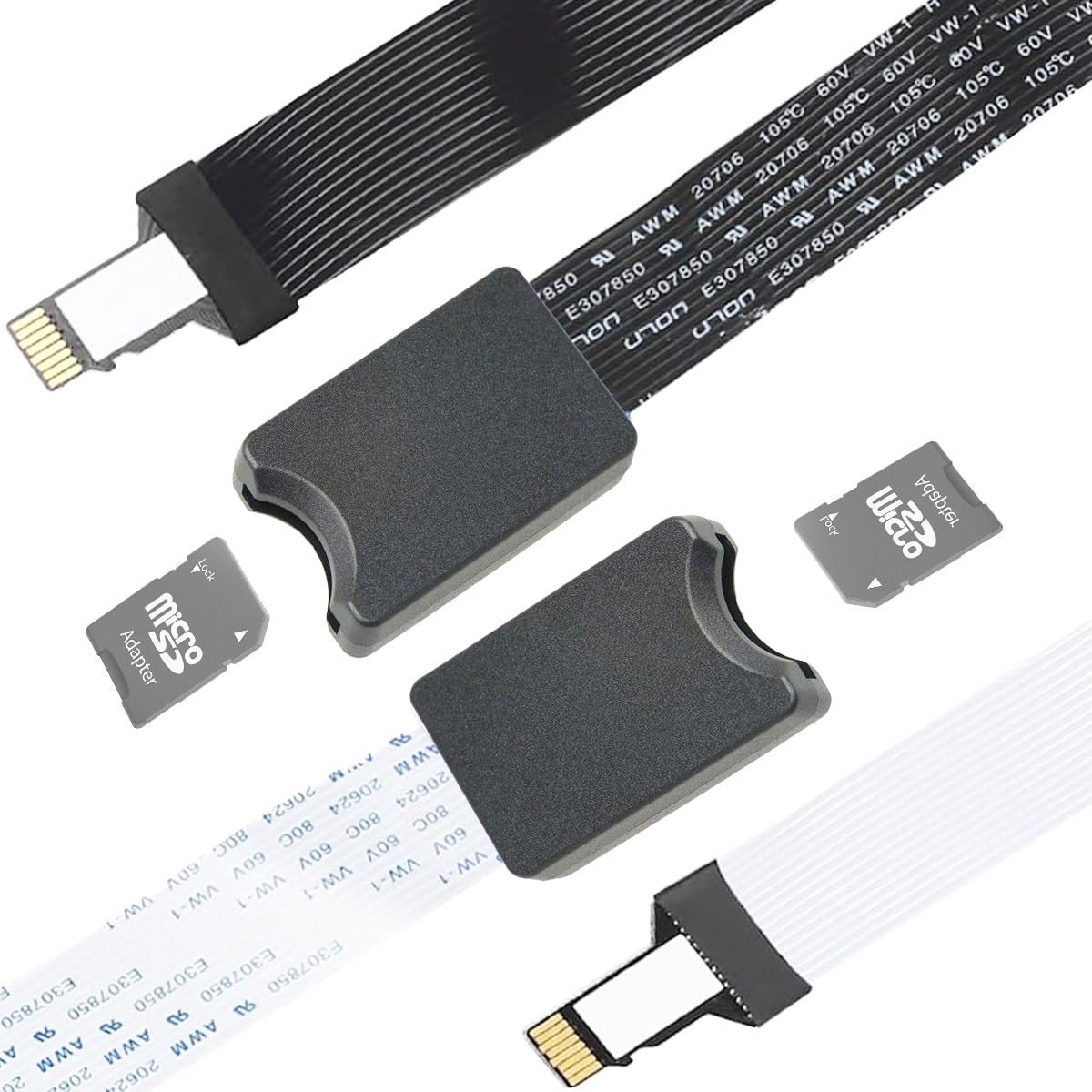 Micro TF naar Micro SD Kaart Verlengkabel, Lezer Adapter, FPC Kabel, 46~48 cm, Zwart en Wit, Externe SD Kaart Lezer voor Auto, 2 Stuks, Geschikt voor Geheugenuitbreiding en Dataoverdracht