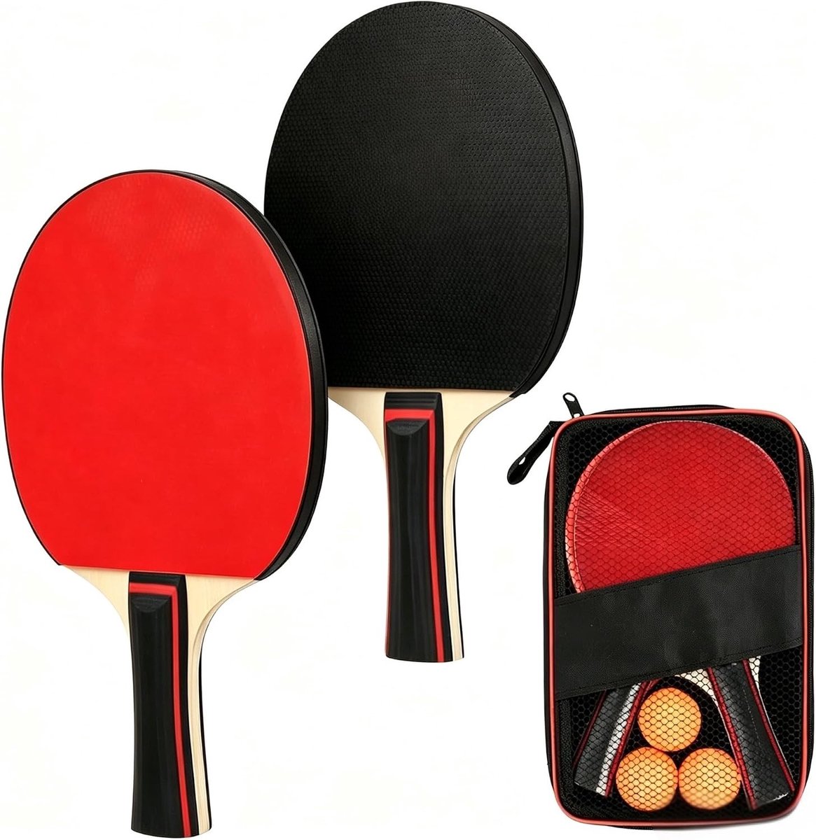 Complete Tafeltennis Set voor 2 Spelers - Professionele Batjes, 3 Ballen en Draagtas voor Training en Buitenactiviteiten