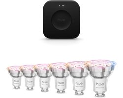Philips Hue Starterspakket - GU10 - met 6 Spotjes - Wit en Gekleurd Licht - Incl. Hue Bridge Pro -…