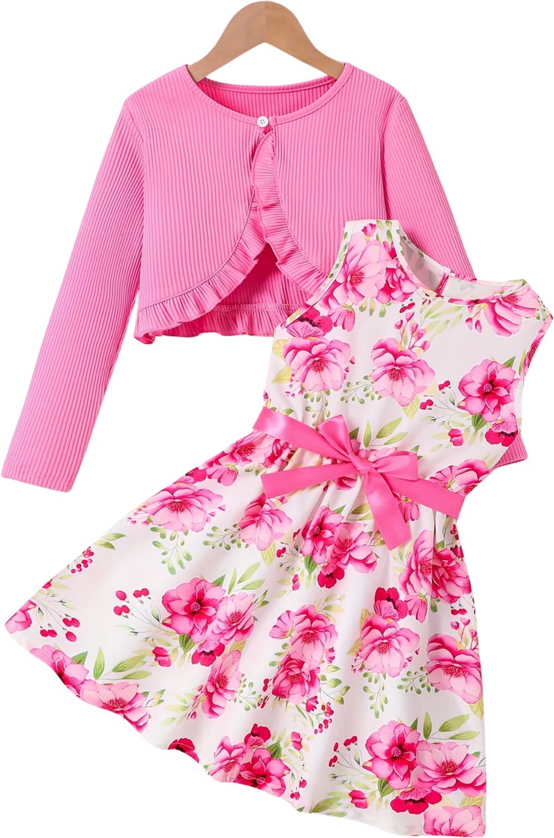 Currero Zomerjurk Meisjes Zomerjurken Kinderen Jurk Meisje Ibiza Stijl Sundress Kinderkleding Donkerroze 9-10 Jaar
