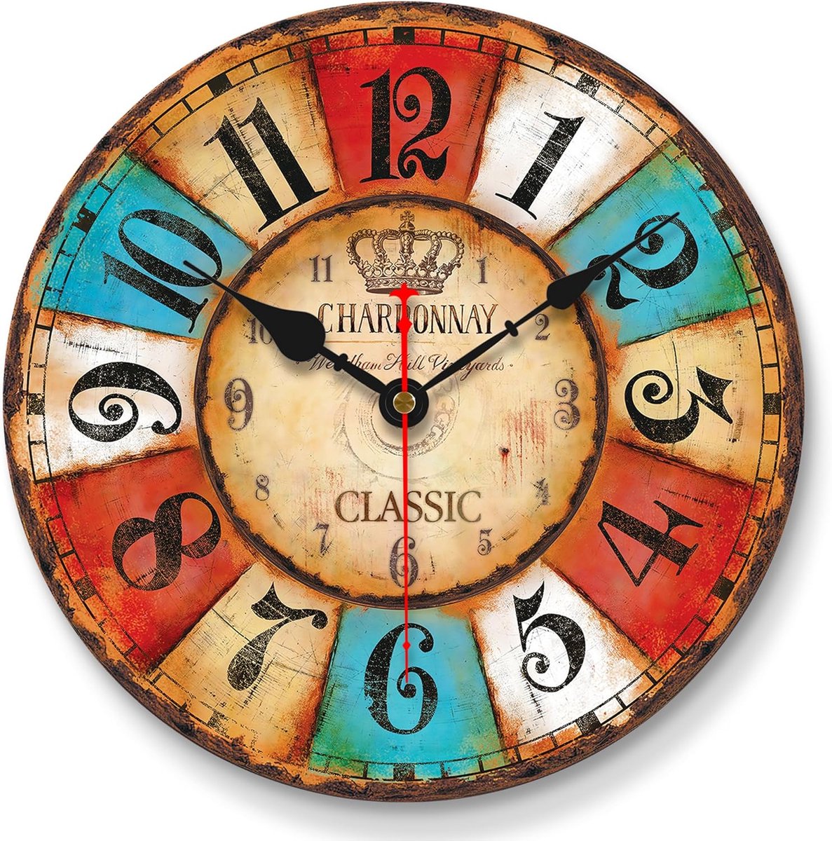 SnelShoppen - Industriële Vintage Wandklok 20 cm - Retro Ronde Klok zonder Tikking voor Keuken, Woonkamer, Slaapkamer en Badkamer - Kleine Landhuissti