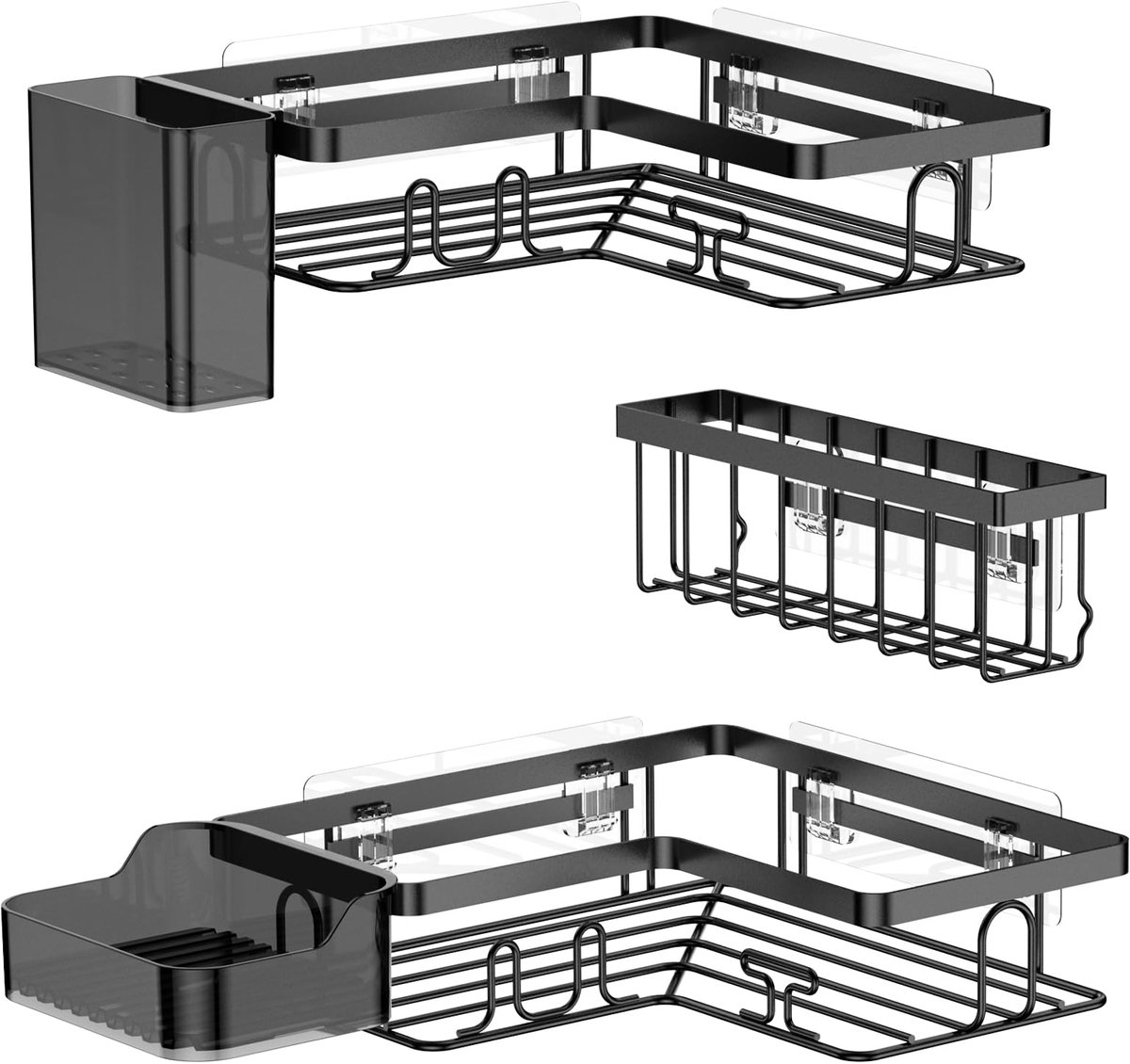 SnelShoppen - Badkamer Plank Set zonder Boren, 5-Delige Set met 2 Hoekplanken, Zeepbakje, Tandborstelhouder en Opslagmand, Zelfklevende Wandplank, Zwa