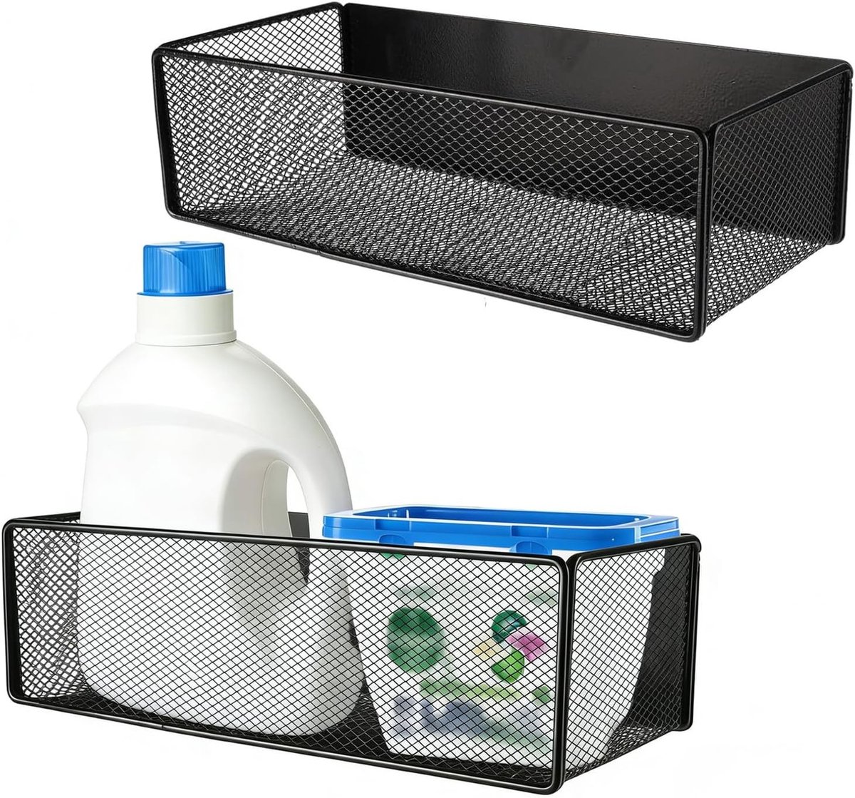 Magnetische Opbergrekken voor Wasmiddelen, Set van 2, Draadmanden voor Wasmiddel, Vlekkenverwijderaar en Wasverzachter, Ruimtebesparend en Multifunctioneel voor Wasruimte, Badkamer en Koelkast