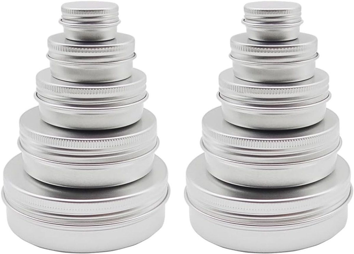Set van 10 Lege Aluminium Potjes 60ml en 15ml voor Cosmetica, Refillable Make-up Tins met Schroefdeksels voor DIY Crème en Reizen