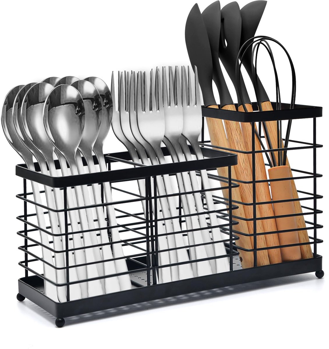 SnelShoppen - Keukengereihouder met 3 Vakken van Roestvrij Staal, Afneembare Plank, Antislipvoetjes, Grote Kooklepelhouder voor Landhuiskeuken, Keuken