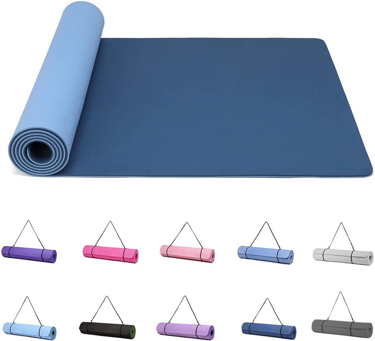 SnelShoppen - Yoga Mat, Gymnastiek, Pilates Oefenmata, Antislip, Dikke 6 mm met Draagriem, TPE 183 x 61 cm, Ideaal voor Thuis en Sport